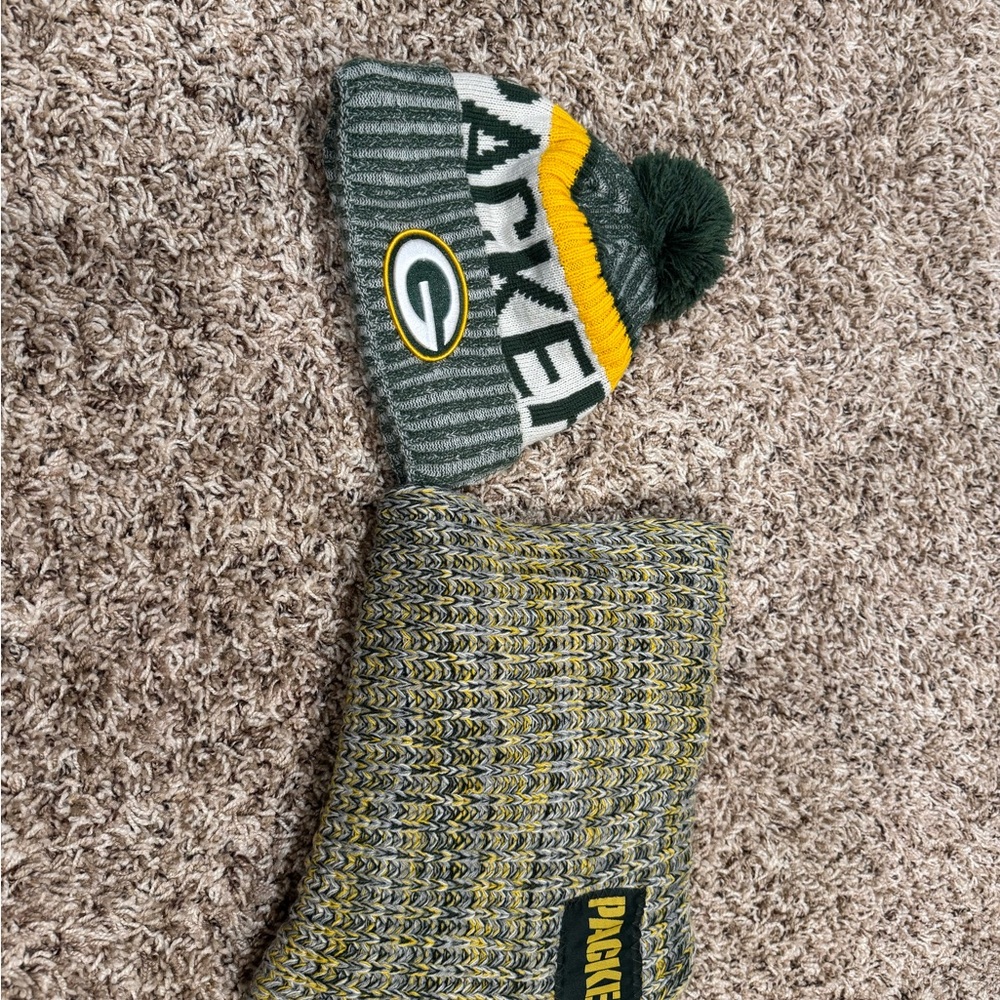 Green Bay Packers Knit Pom Beanie and Scarf Set - Green & Gold